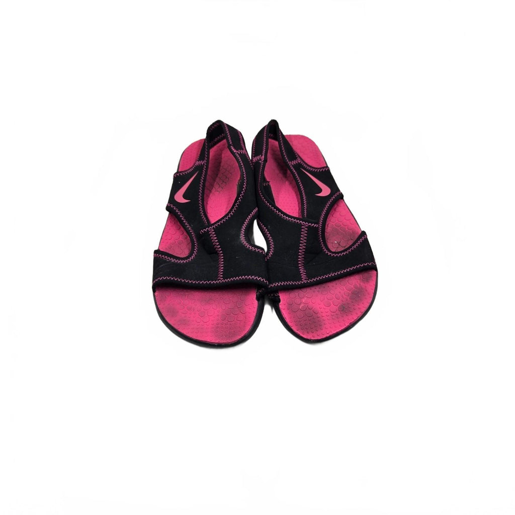 Nike Ultra Comfort Black Hot Pink Strappy Athletic Sandals Women's Size 6Y