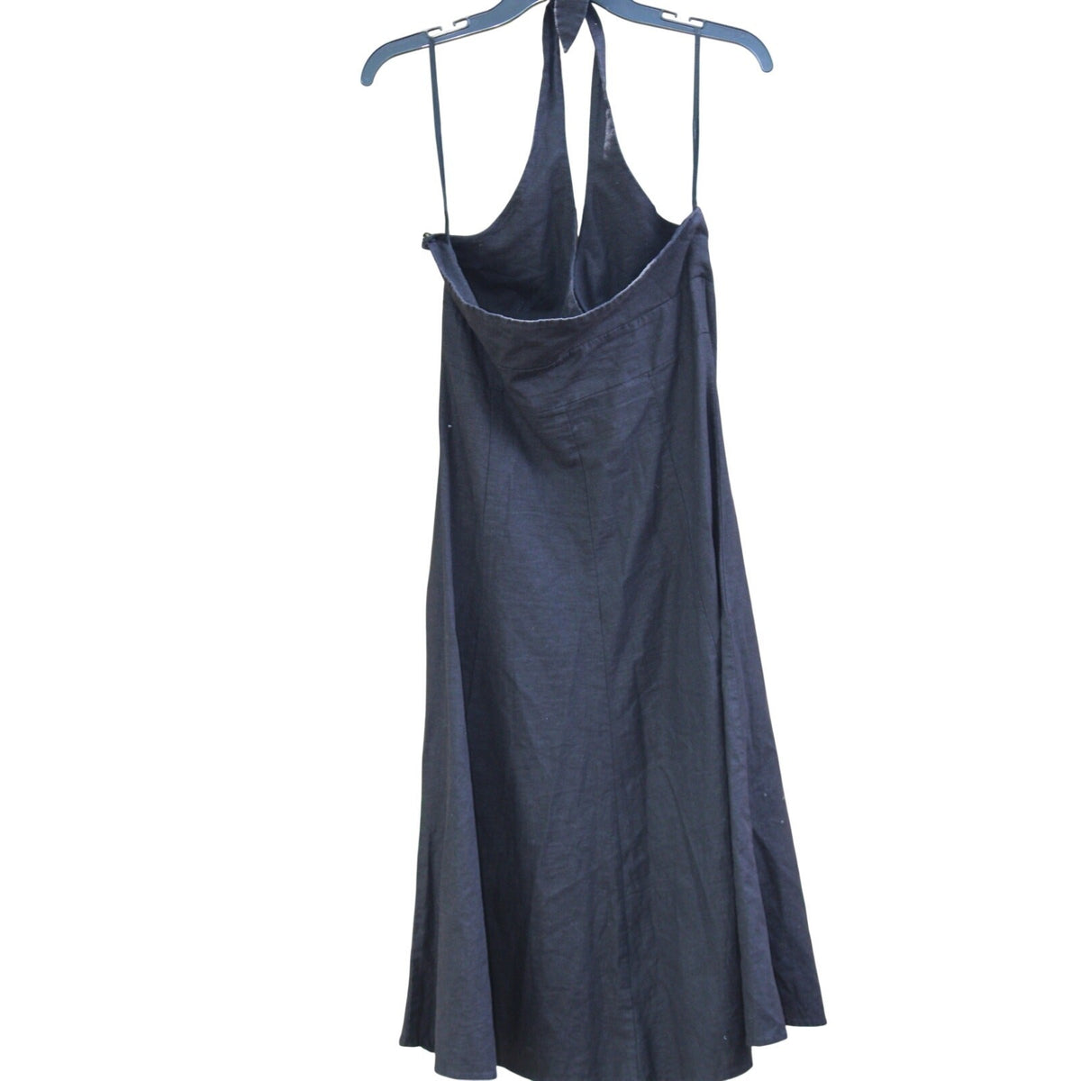 H&M Black Linen-Blend Halterneck Flared Dress, Size US 12