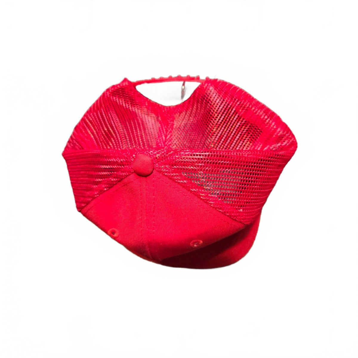 Vintage Red Mesh Snapback Hat with Green Brim
