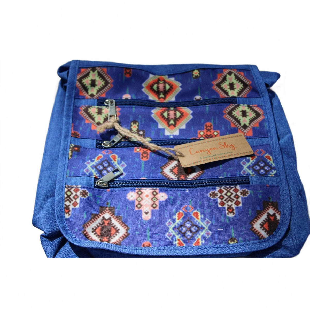 Canyon Sky Blue RFID Women's Bag with Geometric Pattern Front Flap - New with T