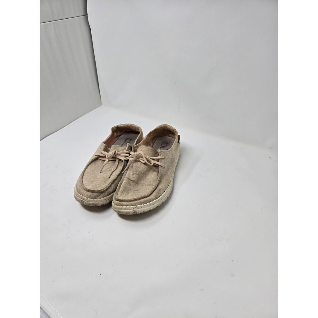 HEYDUDE Wendy Chambray White Nut Slip On Loafers Floral Lining Women's Size 9