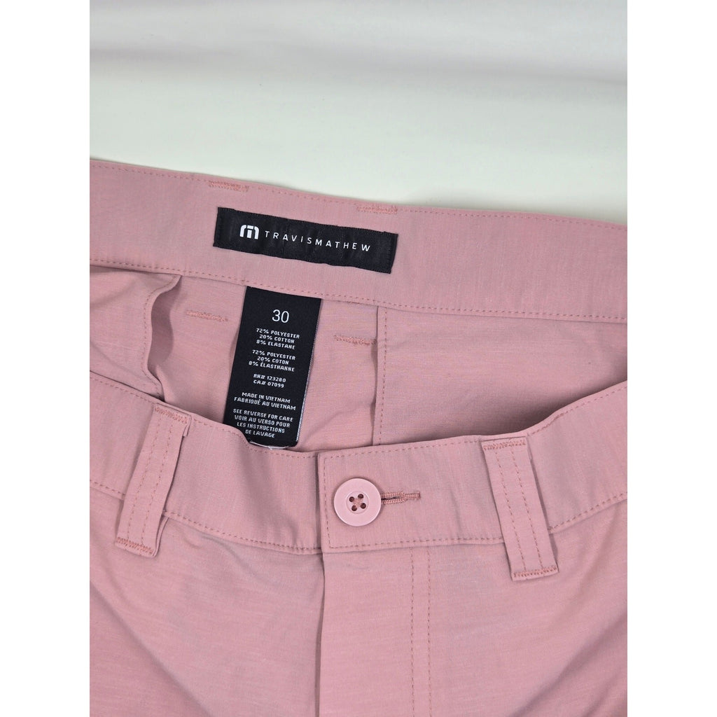 Travis Mathew Men's 30 Tech Chino Golf Shorts Pink rose Stretch Eco Performance