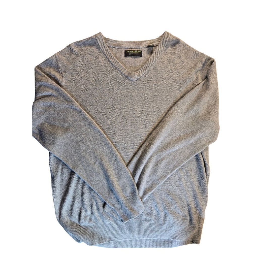 John Bartlett Consensus Men's V-Neck Sweater Light Gray Knit Size Large