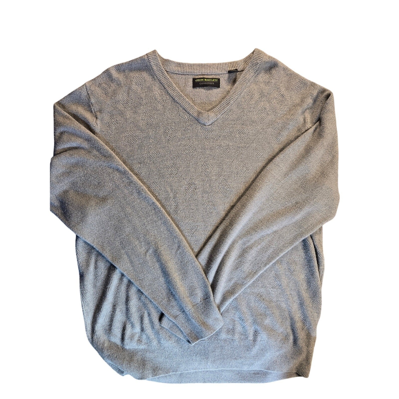 John Bartlett Consensus Men's V-Neck Sweater Light Gray Knit Size Large