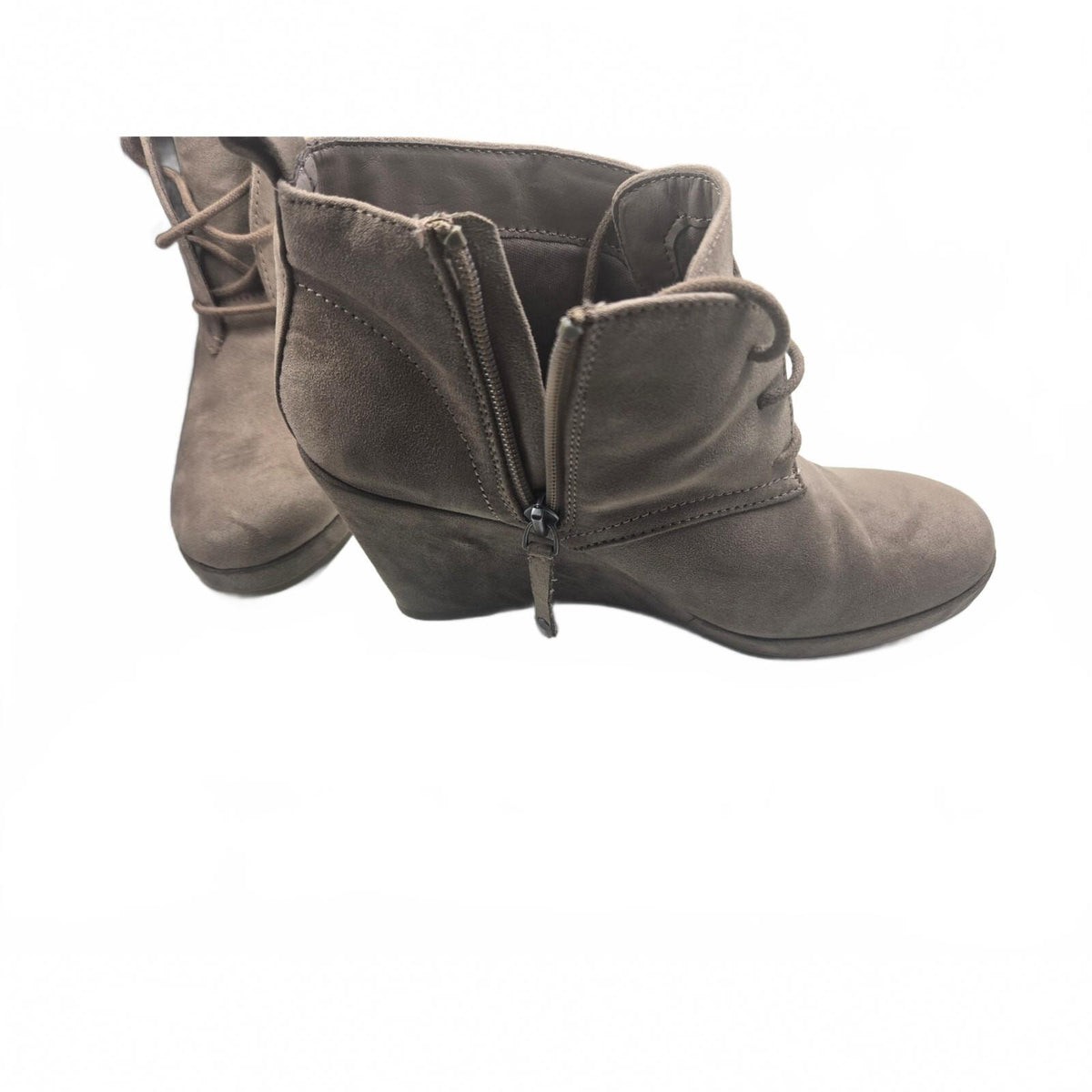 DV Dolce Vita Terri Women's Size 8 Taupe Lace Up Wedge Heel Ankle Booties