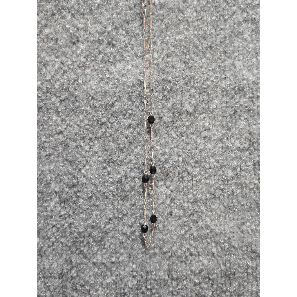 Vintage 1928 Brand Silver Tone Black Bead Station Chain Necklace, Dainty