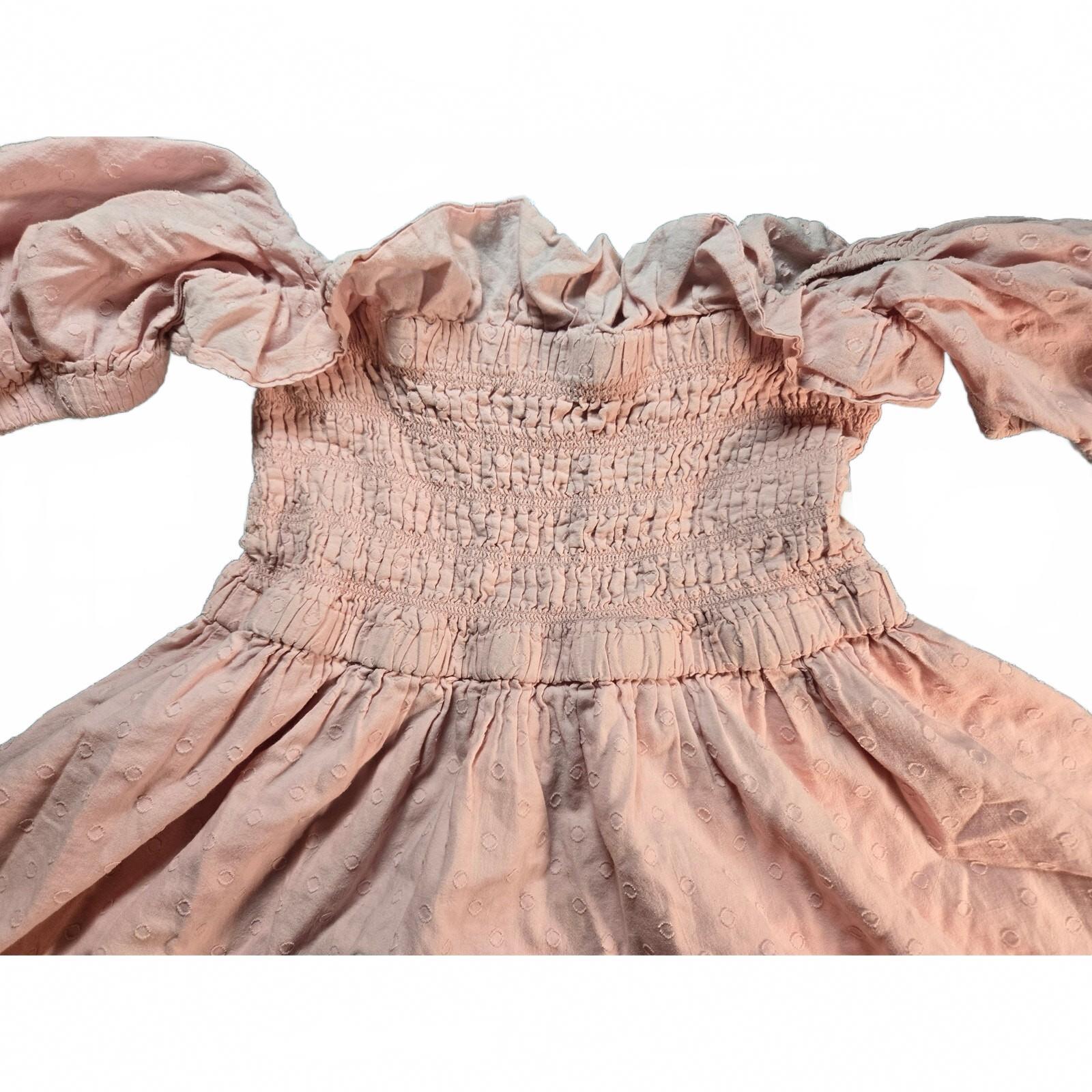 Pink Swiss Dot Off-Shoulder Smocked Girls' Dress Size Large US 12/14