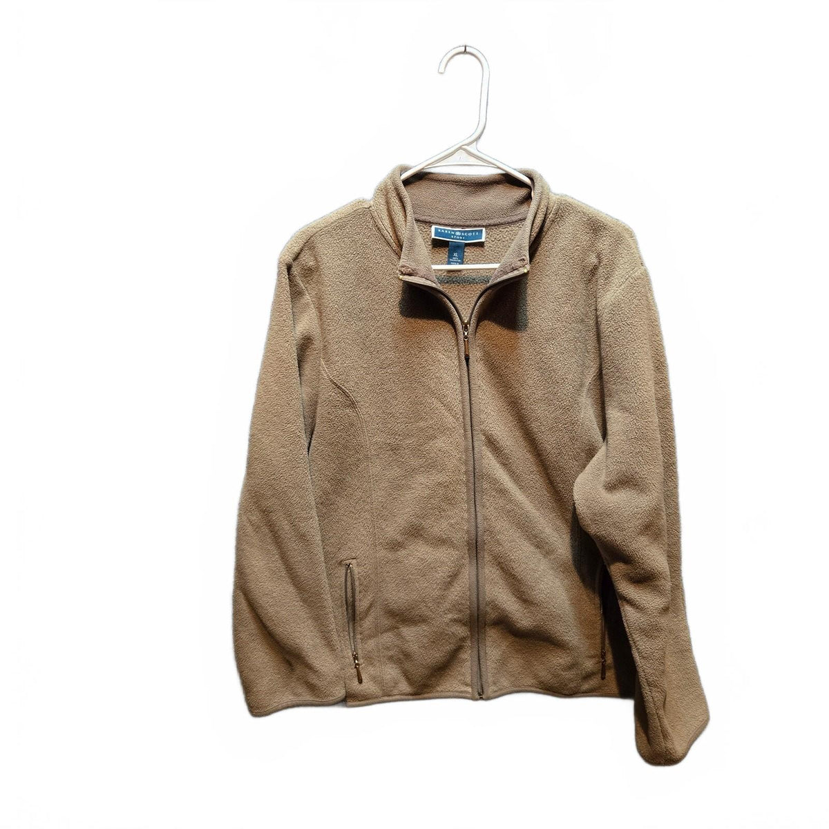 Karen Scott Sport Women's Full-Zip Fleece Jacket Mock Neck Tan Brown XL