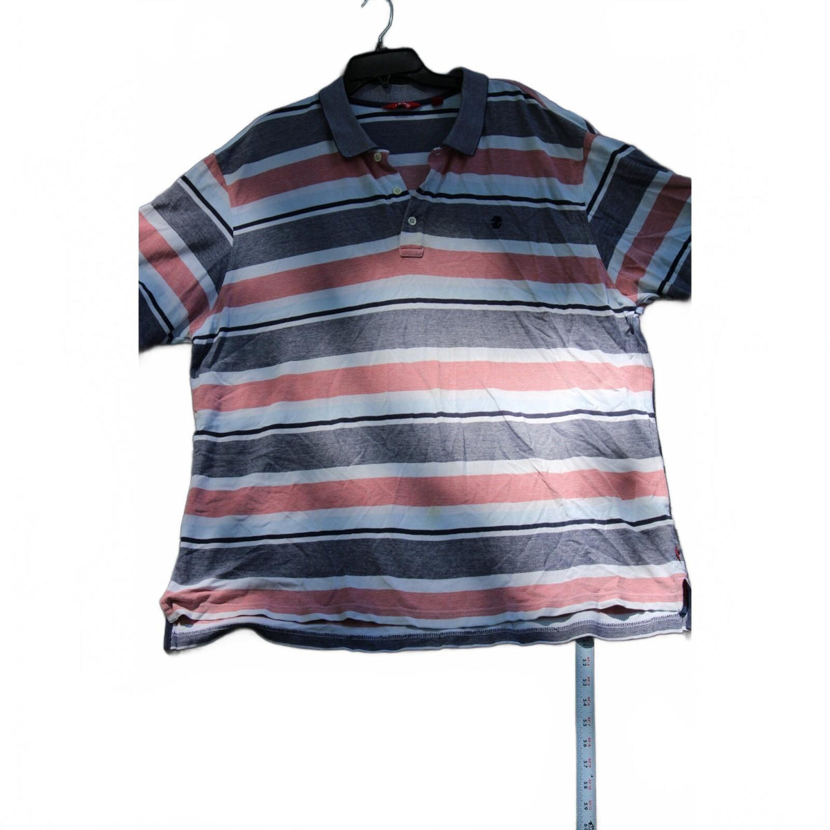 IZOD Men's 2XL Polo Shirt Red Blue White Striped Pique Knit Short Sleeve
