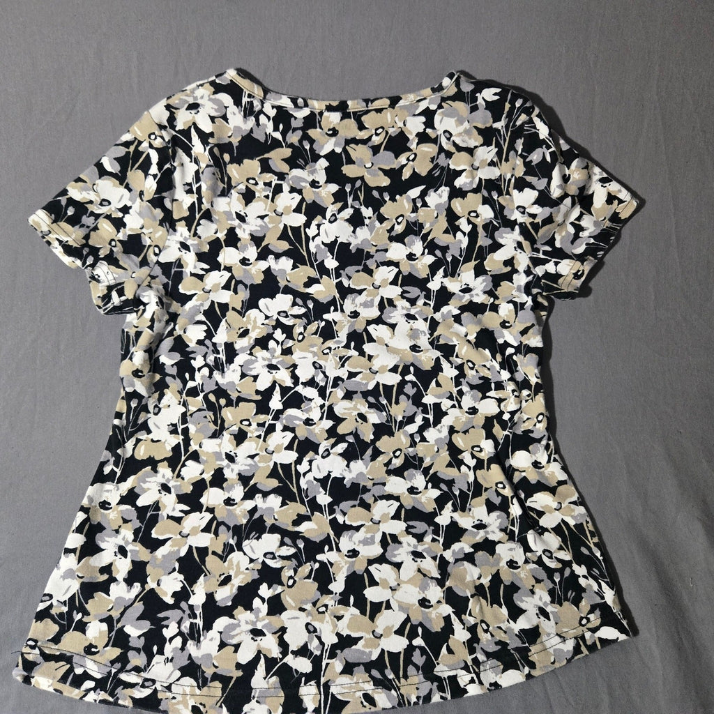 Croft & Barrow Classic Women's Floral Print Black Tee, Size Small, Very Good