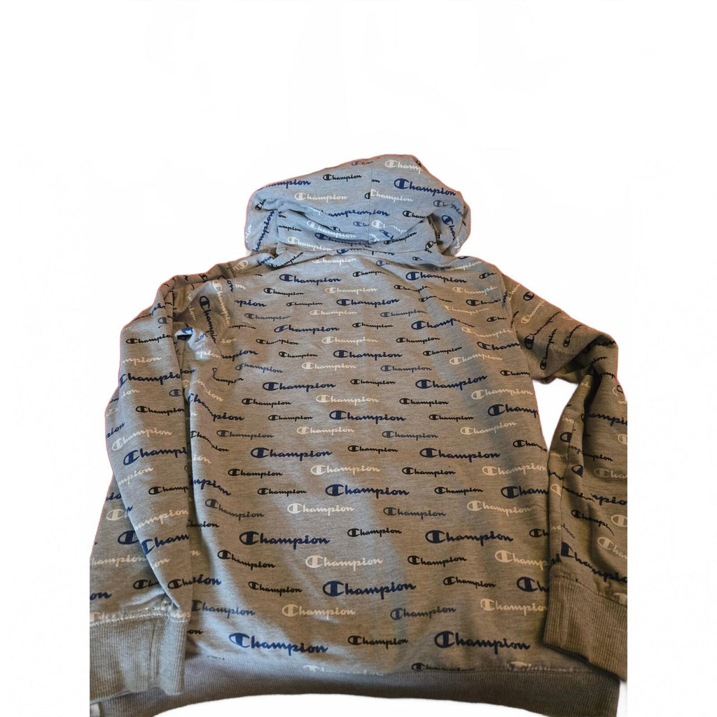 Champion All Over Logo Print Grey Pullover Hoodie Youth Size Large