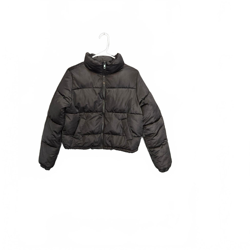 No Boundaries Womens Small Black Cropped Puffer Jacket Zip Front Bungee Hem S