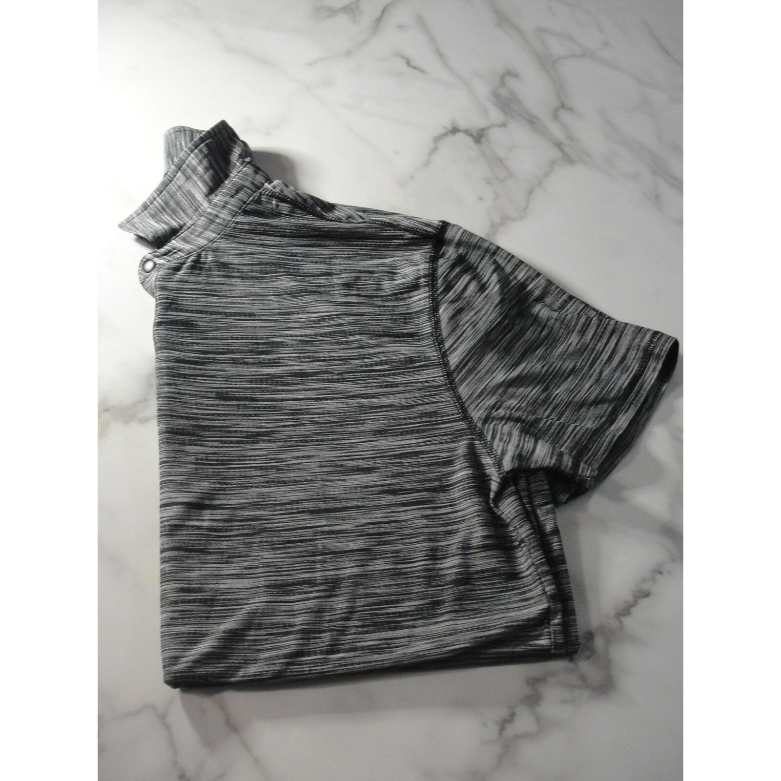 BKE Men's Gray stripped Short Sleeve Collared Button Polo Shirt Size XL Regular