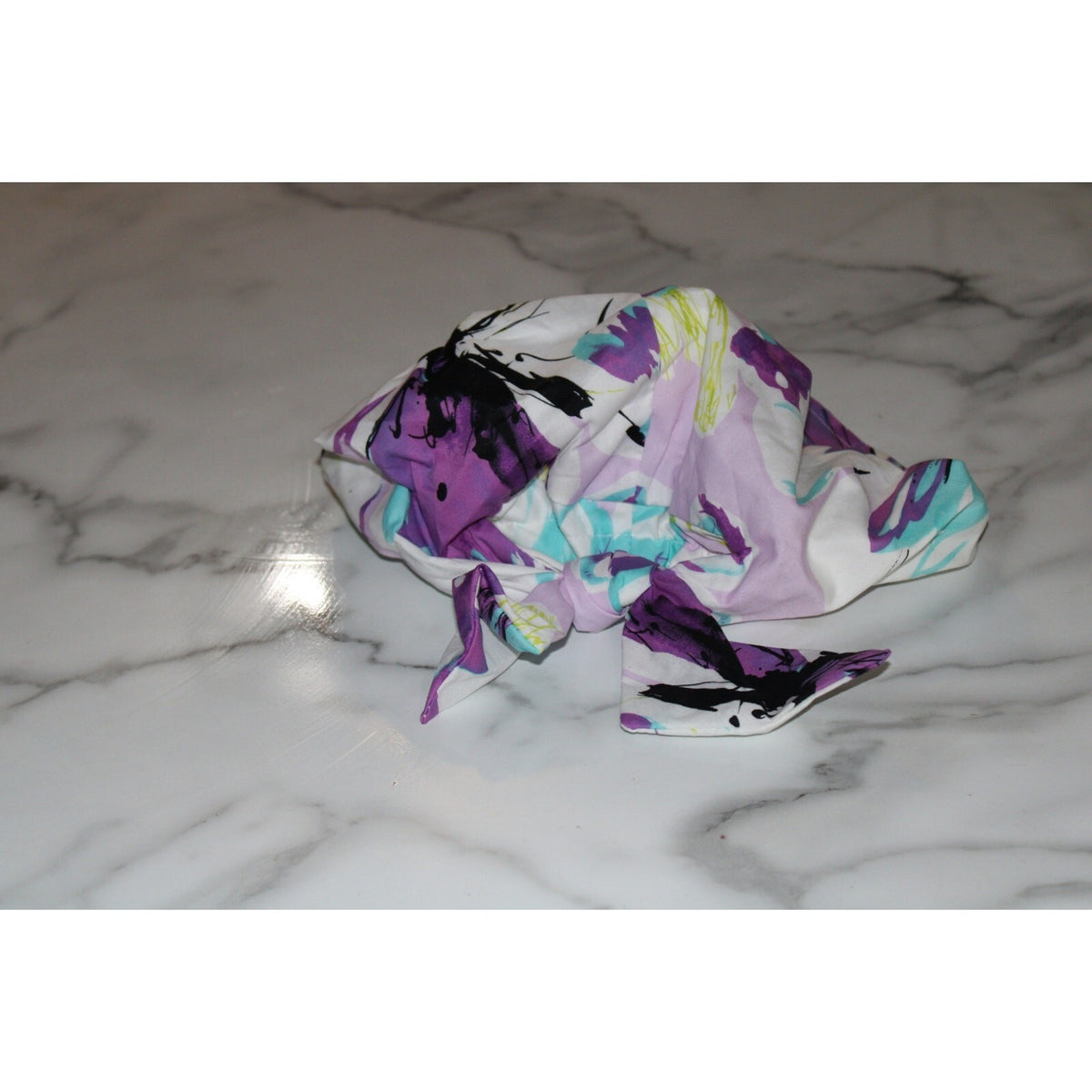 Vintage Hats For You Made in USA Purple Floral Pastel Scrub Cap Headwrap Hat