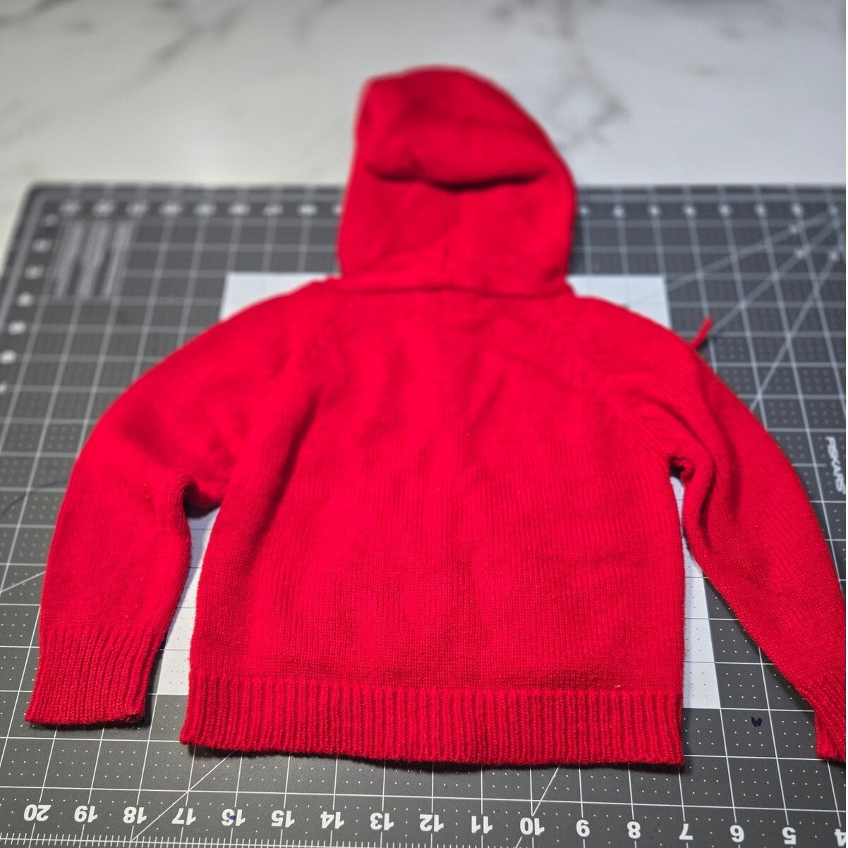 Vintage 70s 80s Corliss Red Acrylic Hooded zipped sweater size 3