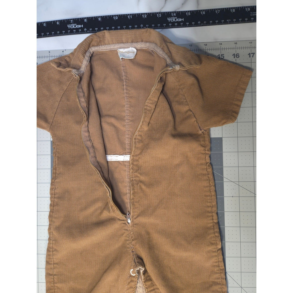 VTG 60s 70s Penneys Toodletime Brown Corduroy Overalls Jacket Pants Size 1 Baby