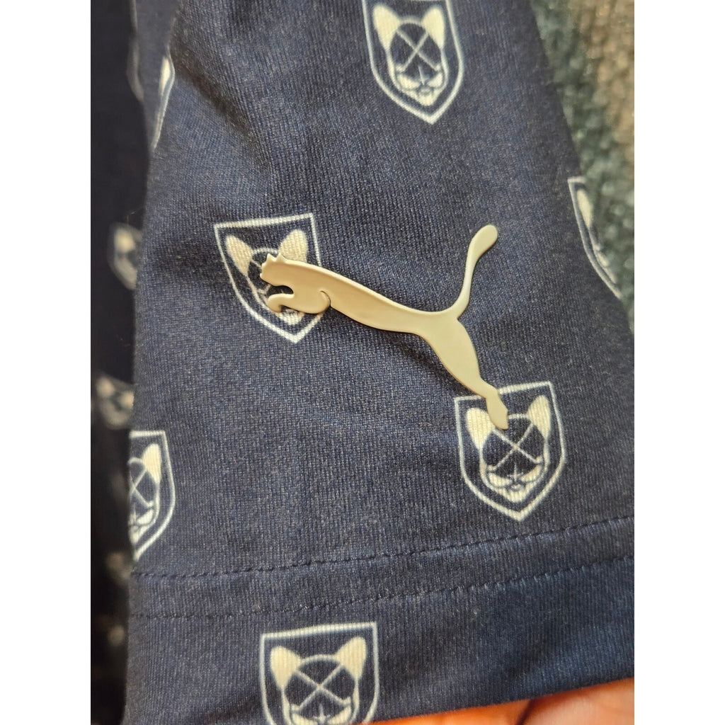 PUMA Men's XL Blue Cat Shield Logo All-Over Print Short Sleeve Polo Shirt