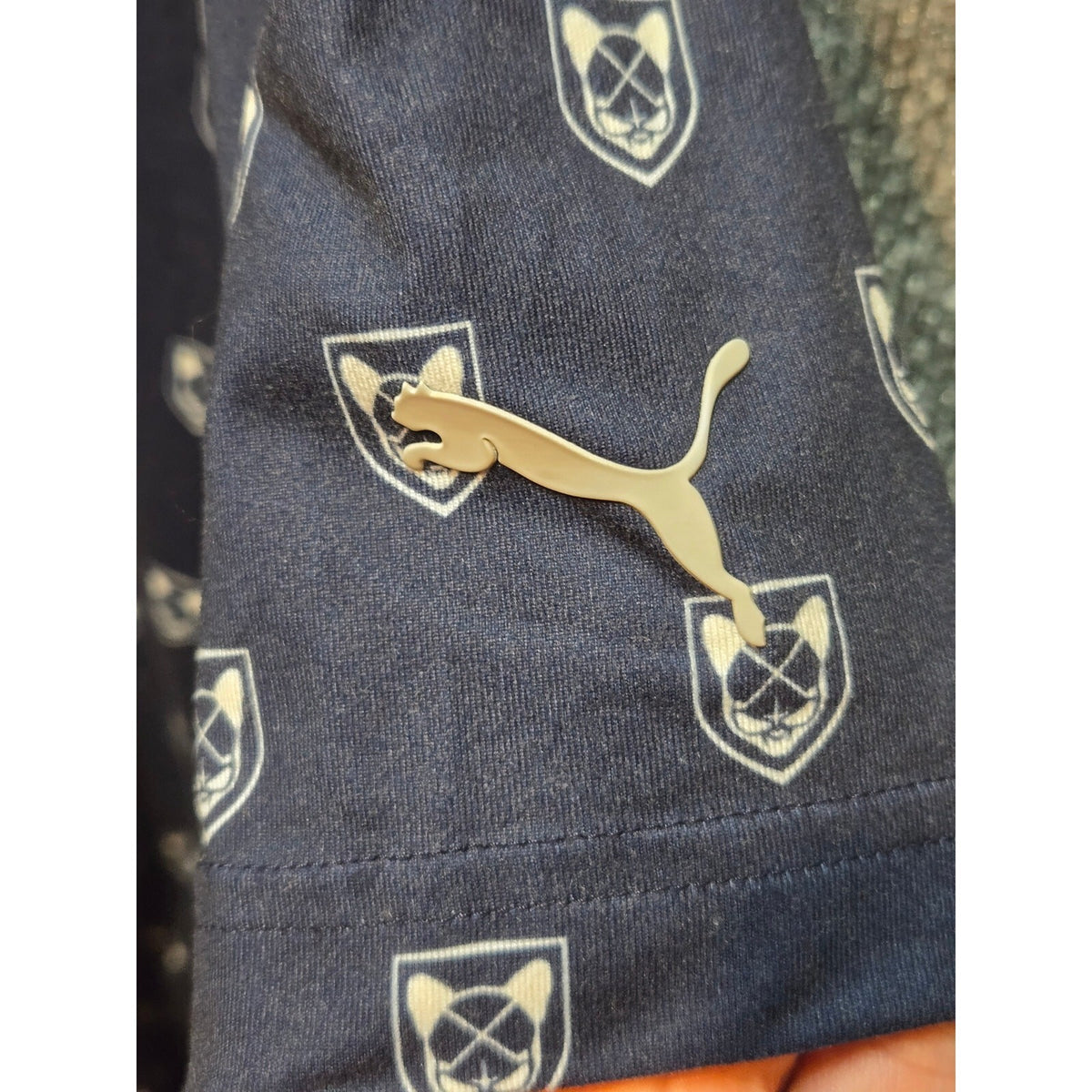 PUMA Men's XL Blue Cat Shield Logo All-Over Print Short Sleeve Polo Shirt