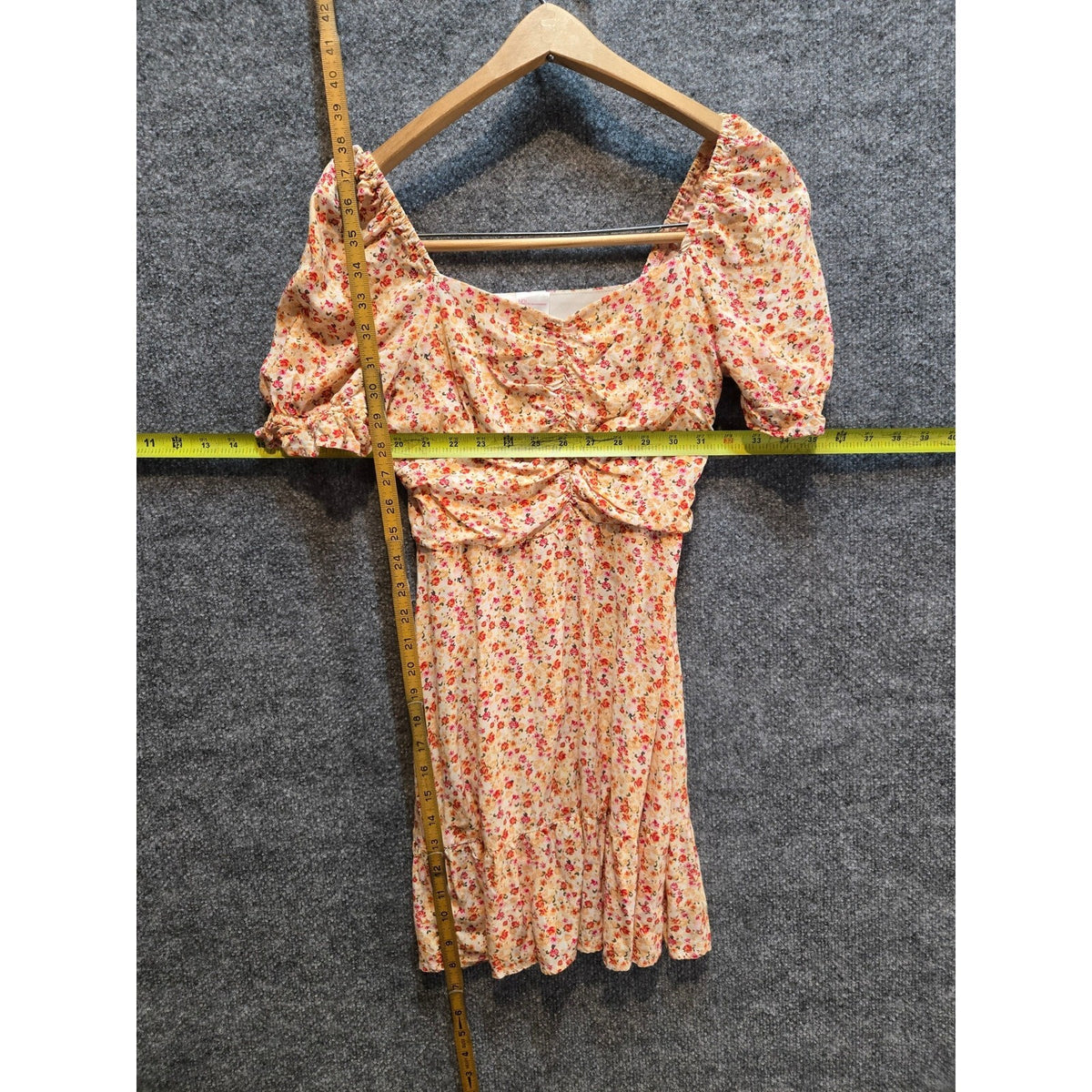 No Boundaries Floral Puff Sleeve Mini Dress Square Neck Ruffle Hem Size 1