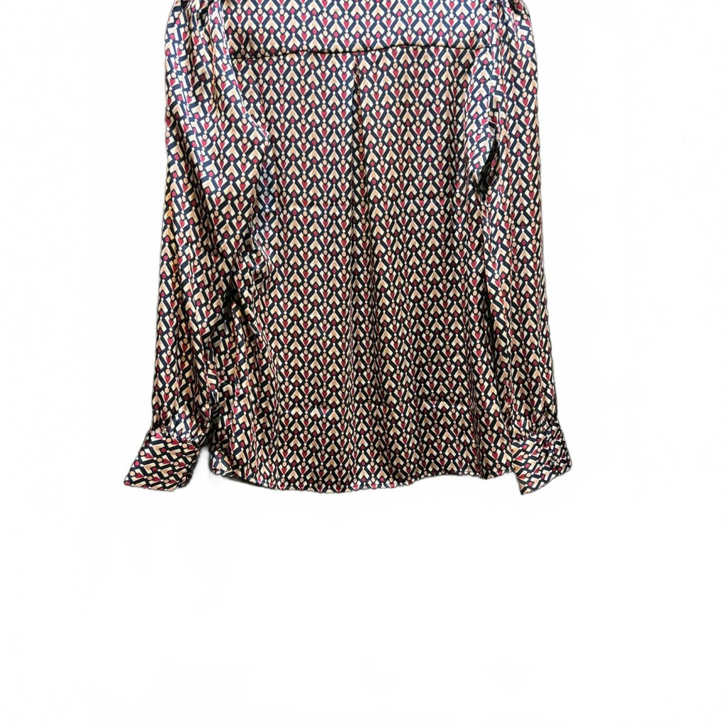 Tamara H Sz S Blue Floral L/S Pullover Satin Blouson Peasant Top