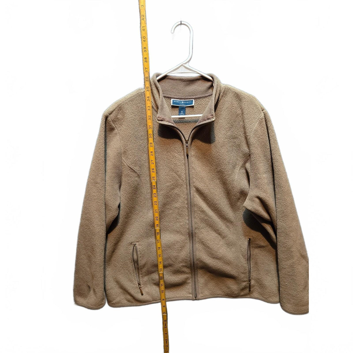 Karen Scott Sport Women's Full-Zip Fleece Jacket Mock Neck Tan Brown XL
