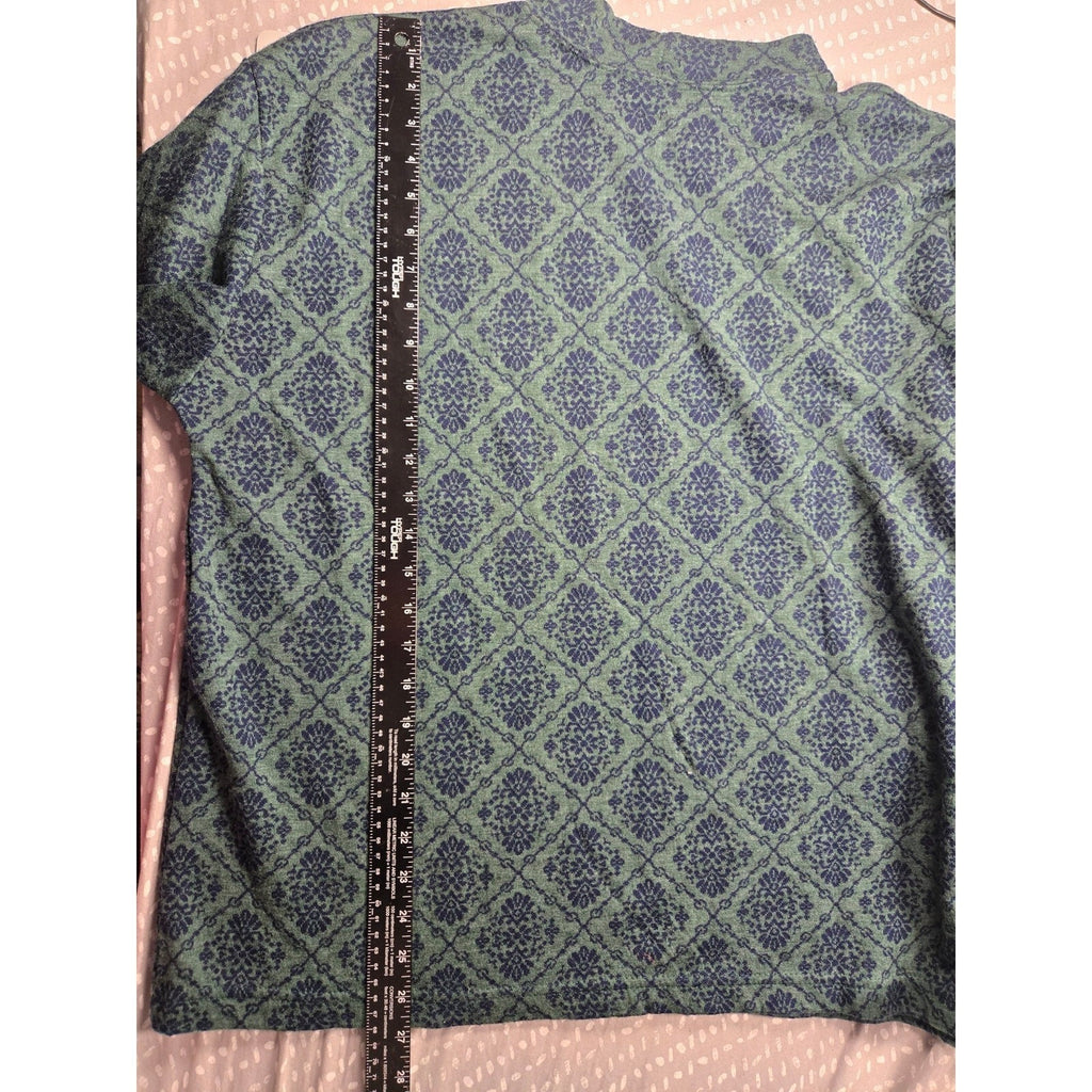 Vintage 90s A|M Collection Green and Navy Floral Damask Knit Sweater