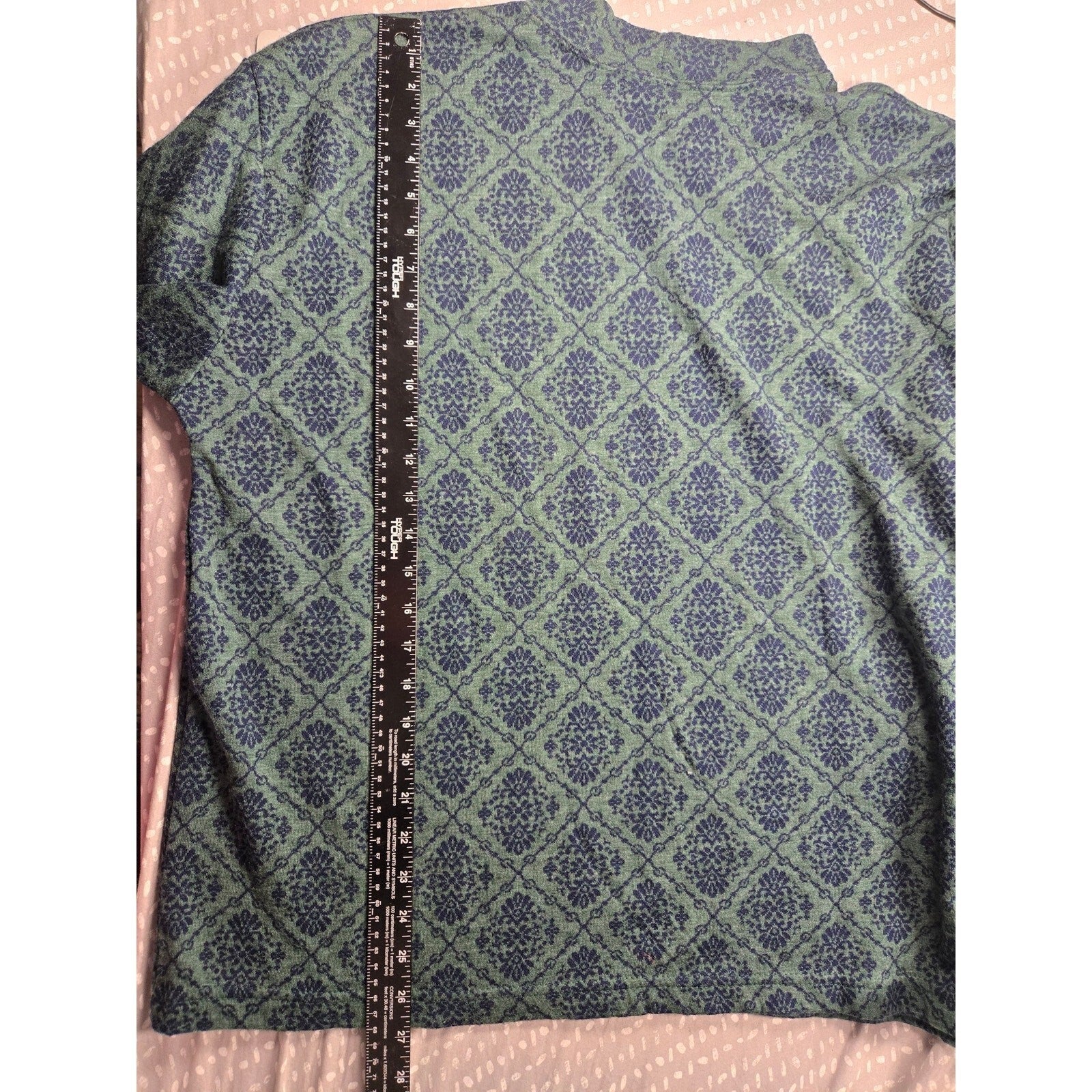 Vintage 90s A|M Collection Green and Navy Floral Damask Knit Sweater