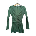 SHEIN Dark Olive Green Ribbed Cropped Button-Front Shirt, Size Small, Very Good