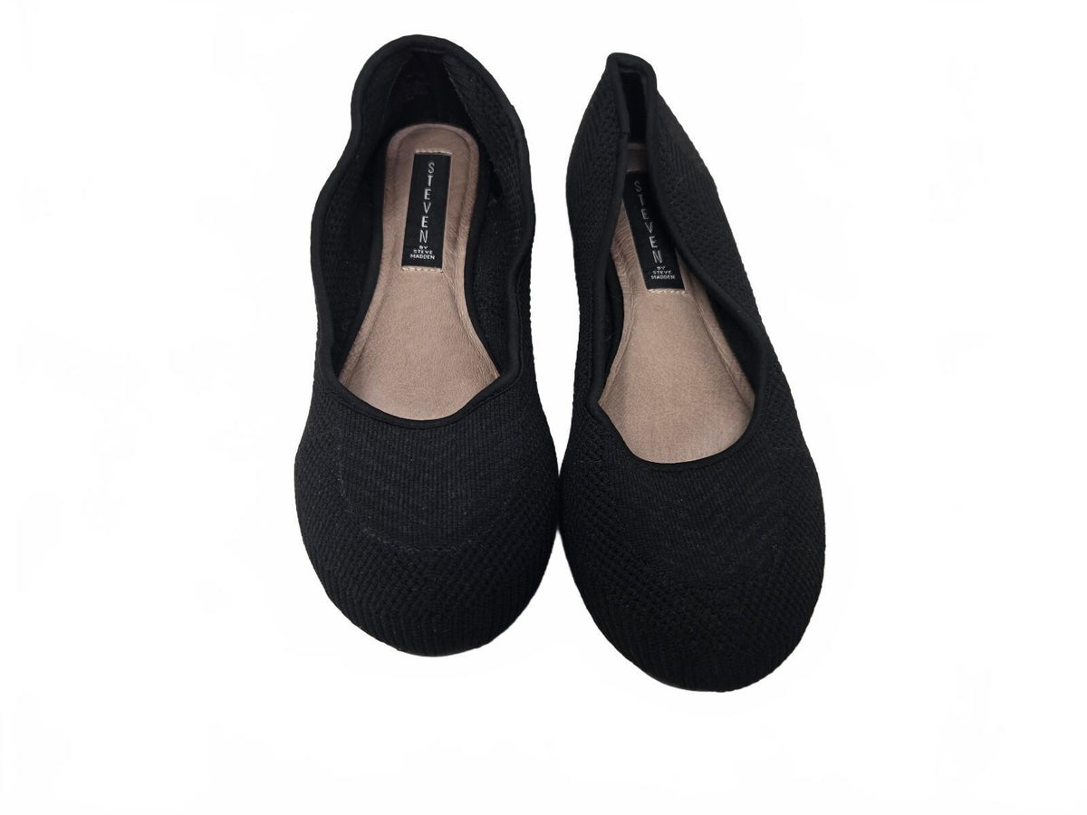 STEVEN New York Women's 8.5 Knit Ballet Flats Round Toe Black Shoes Slip On