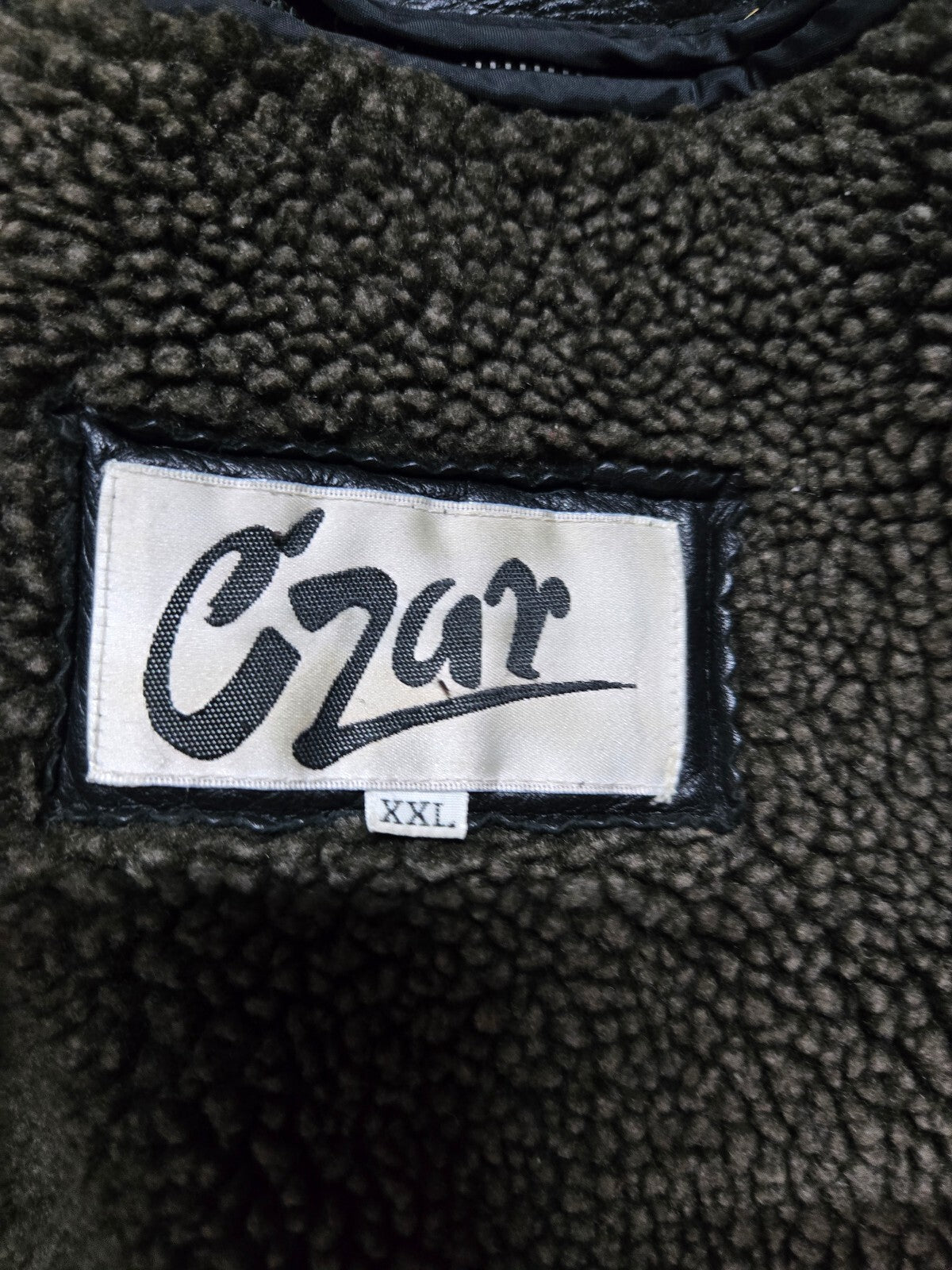 Czar black leather coat with shearling collar XXL