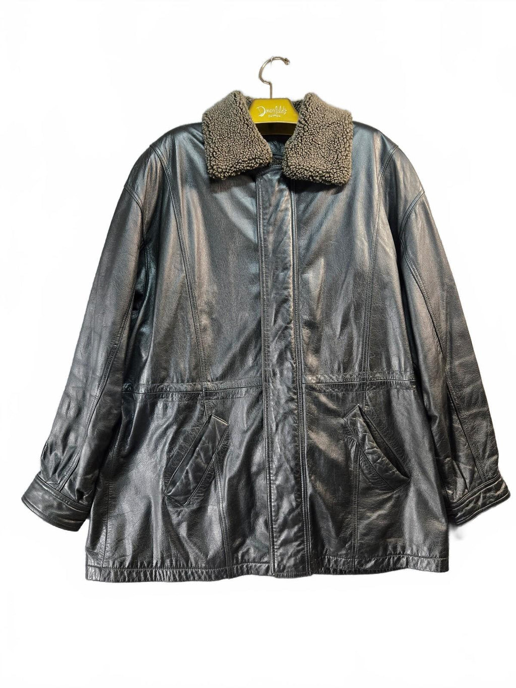 Czar black leather coat with shearling collar XXL