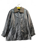 Czar black leather coat with shearling collar XXL