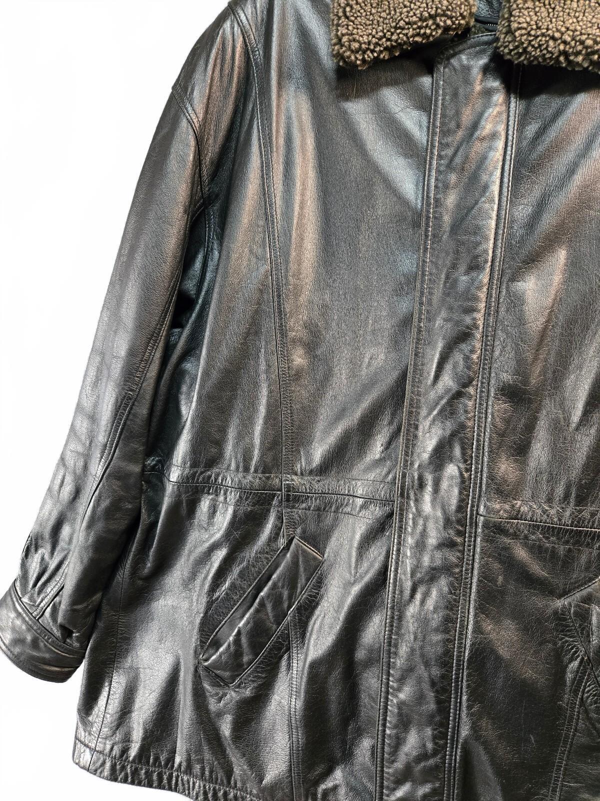 Czar black leather coat with shearling collar XXL