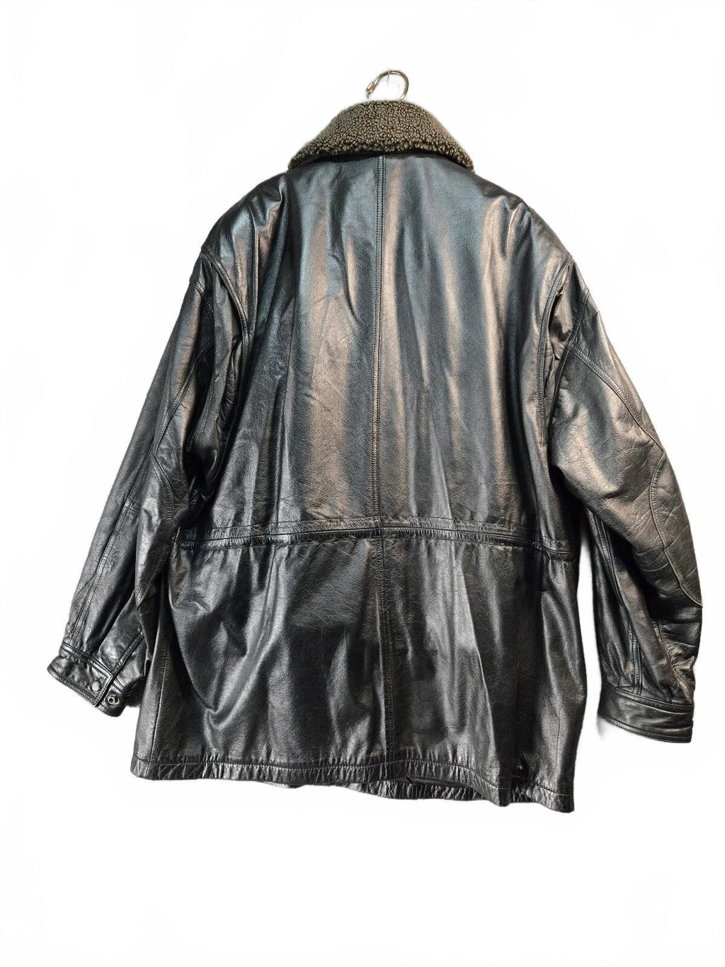 Czar black leather coat with shearling collar XXL