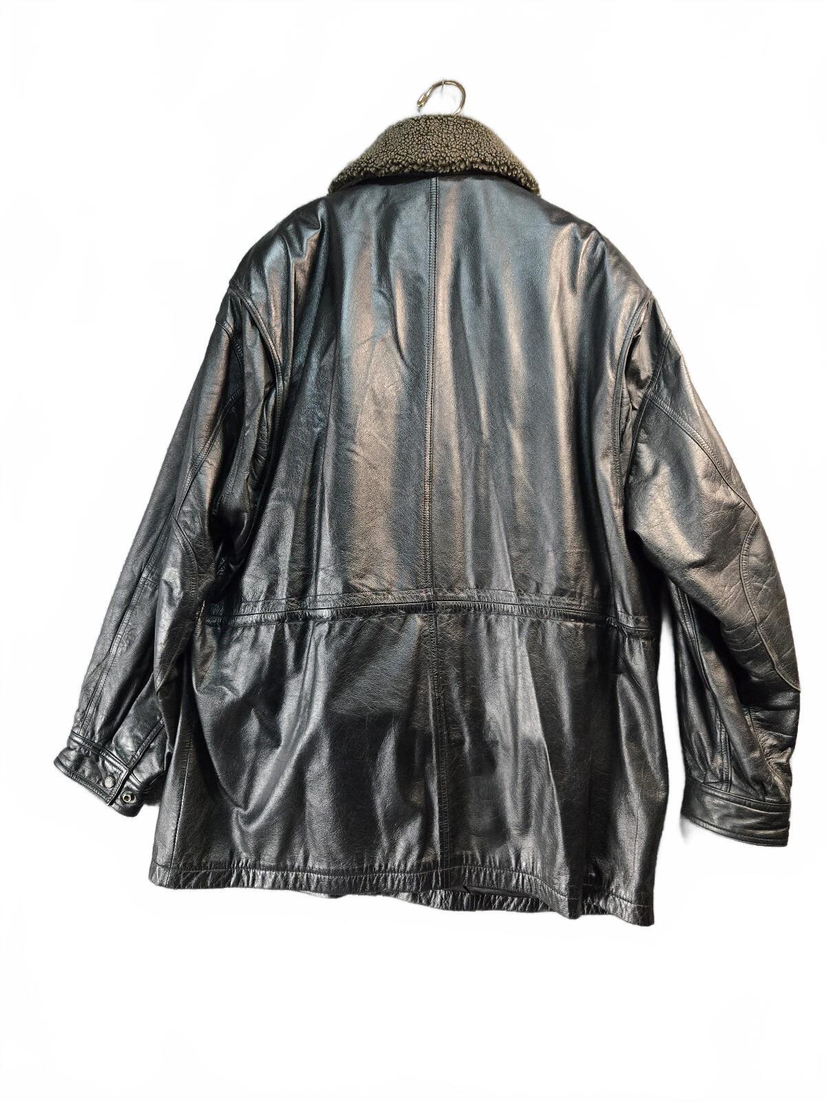 Czar black leather coat with shearling collar XXL