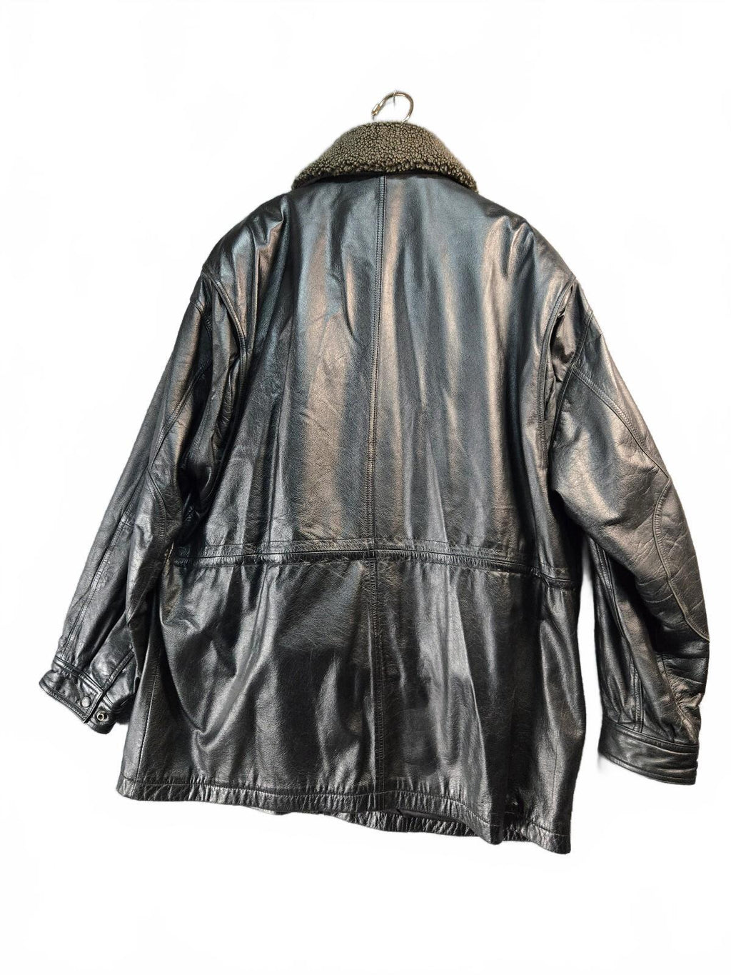 Czar black leather coat with shearling collar XXL