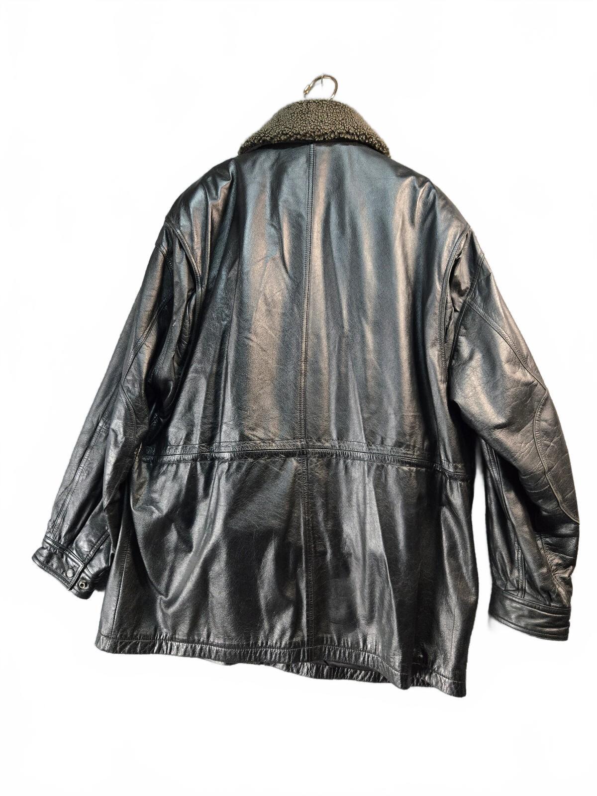 Czar black leather coat with shearling collar XXL