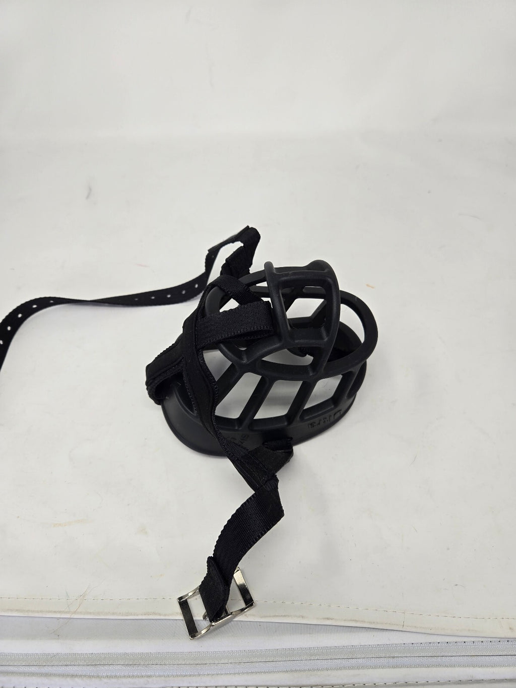 Black dog muzzle with leather strap