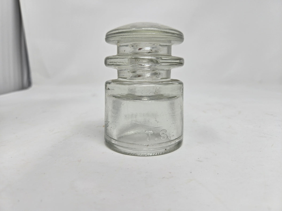 vintage Hemingray clear glass telephone insulator TS, CD 129