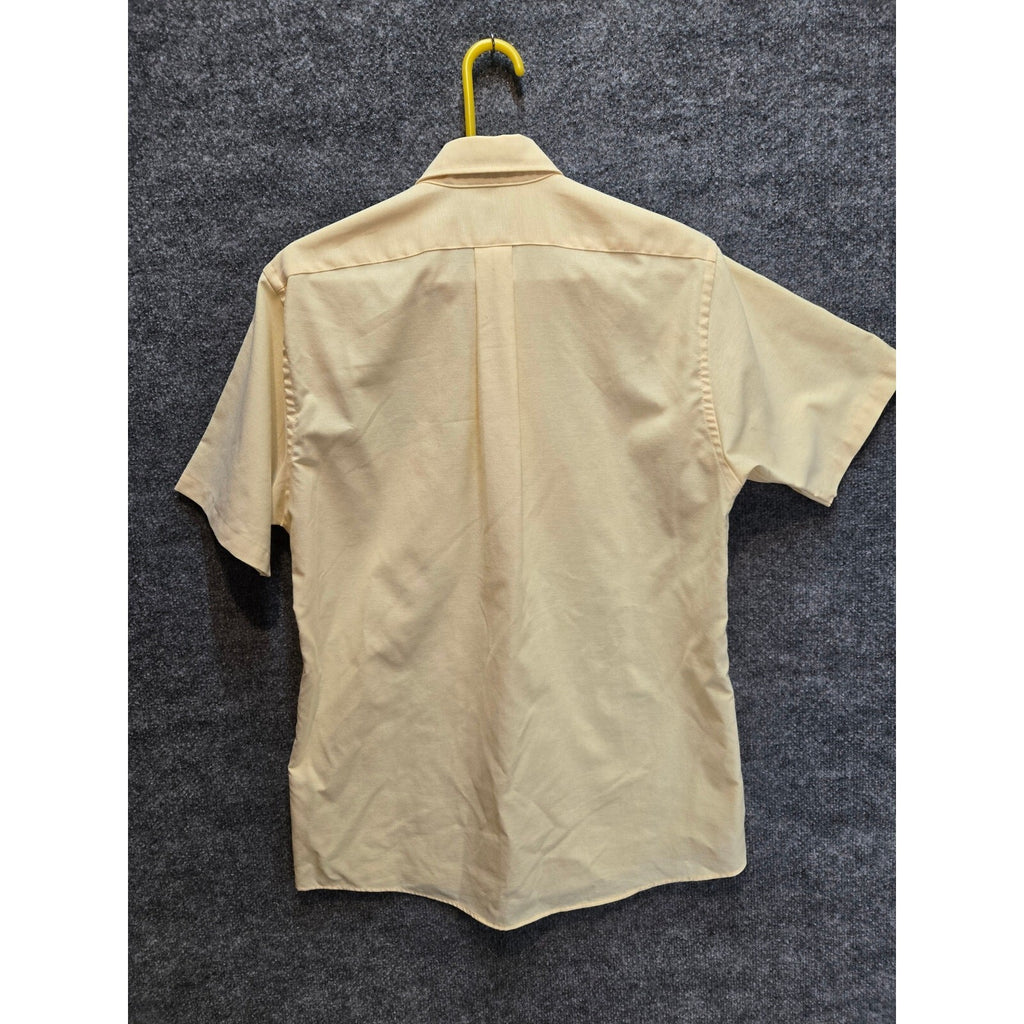 Van Heusen Men's Short Sleeve Button Down Dress Shirt Pastel Yellow Pocket MED