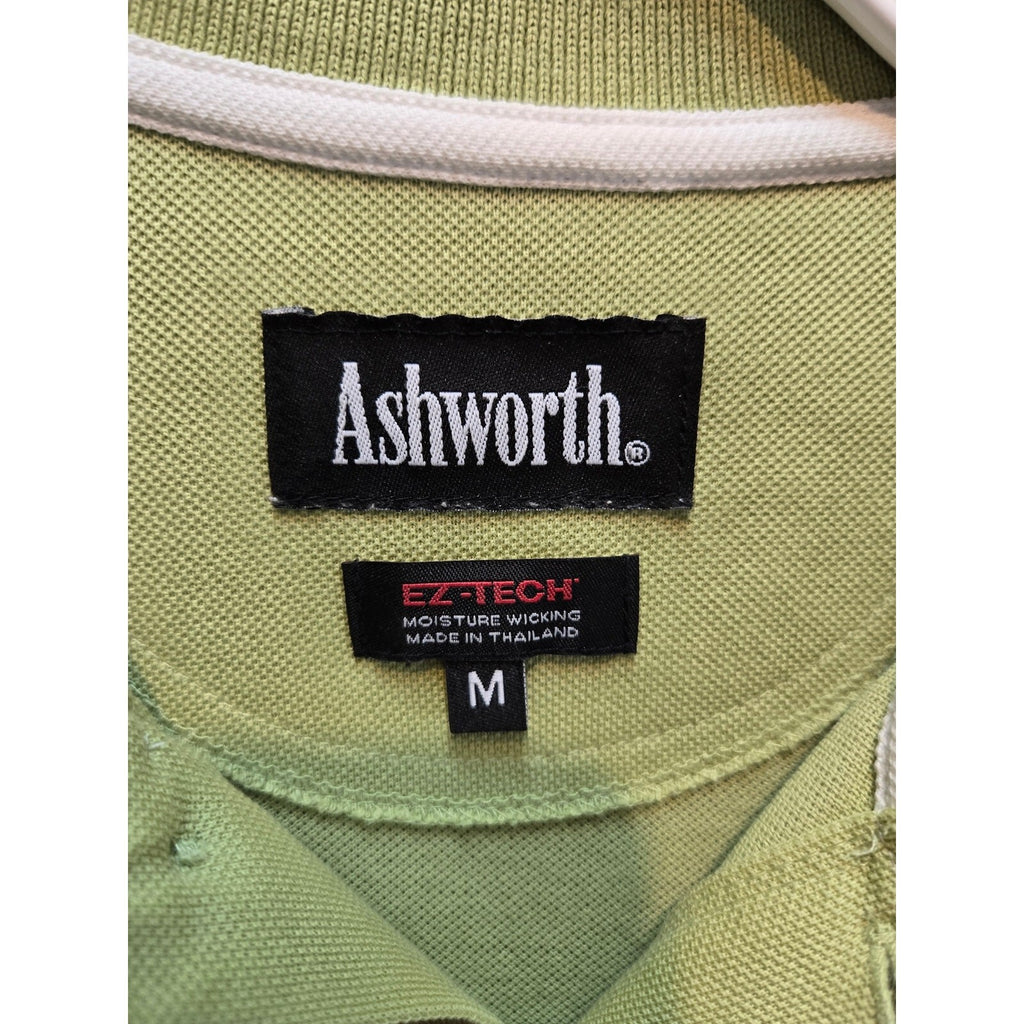 Ashworth Mens Lime Green Short Sleeve Polo Embroidered Golfer Logo 2-Button