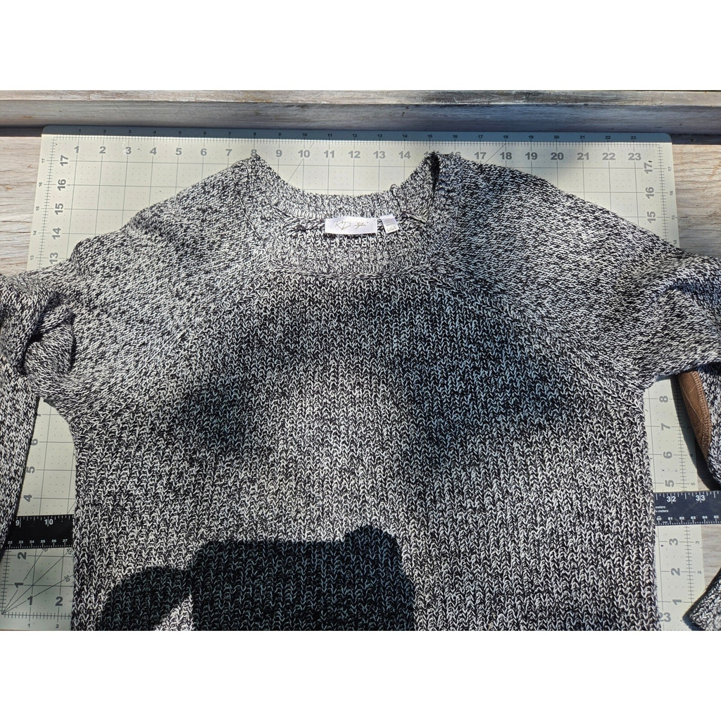 Kim Rogers Women's Black and White Marled Crew Neck Knit Sweater, Size Large