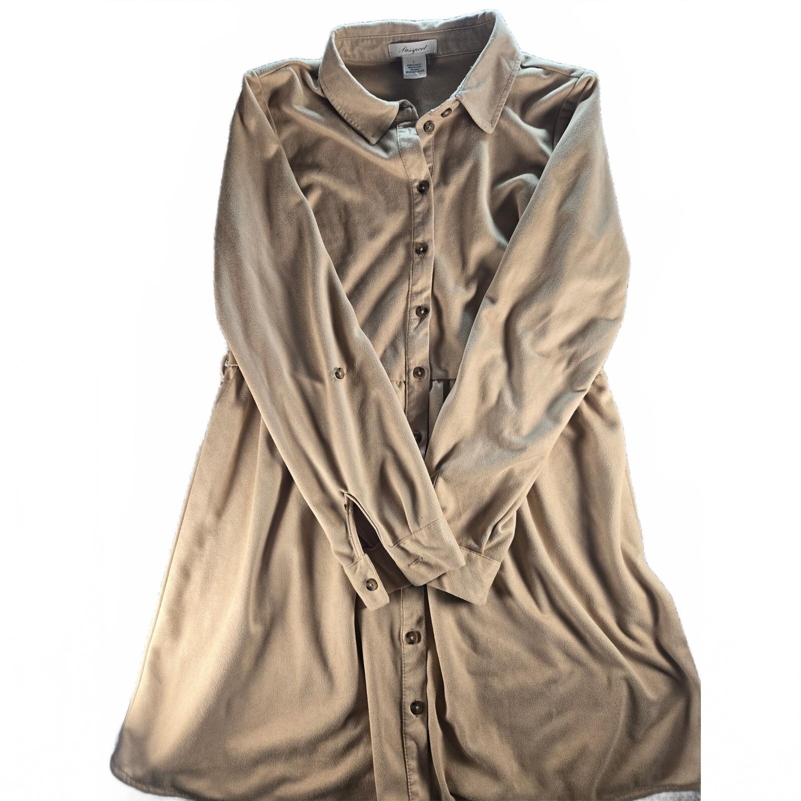Passport Tan Faux Suede Shirt Dress, Size Medium, Very Good Condition