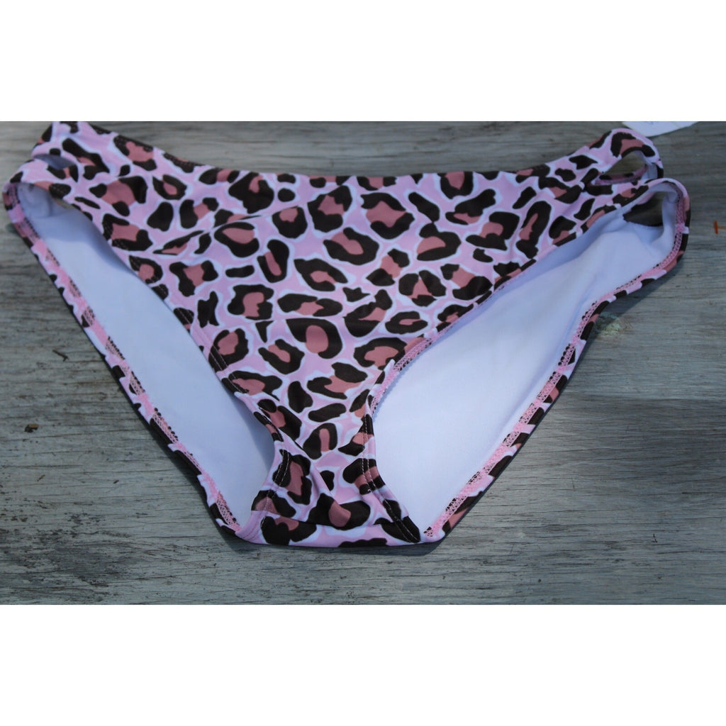 Pink Leopard Print Ruffle Two Piece Bathing Suit Beachwear L