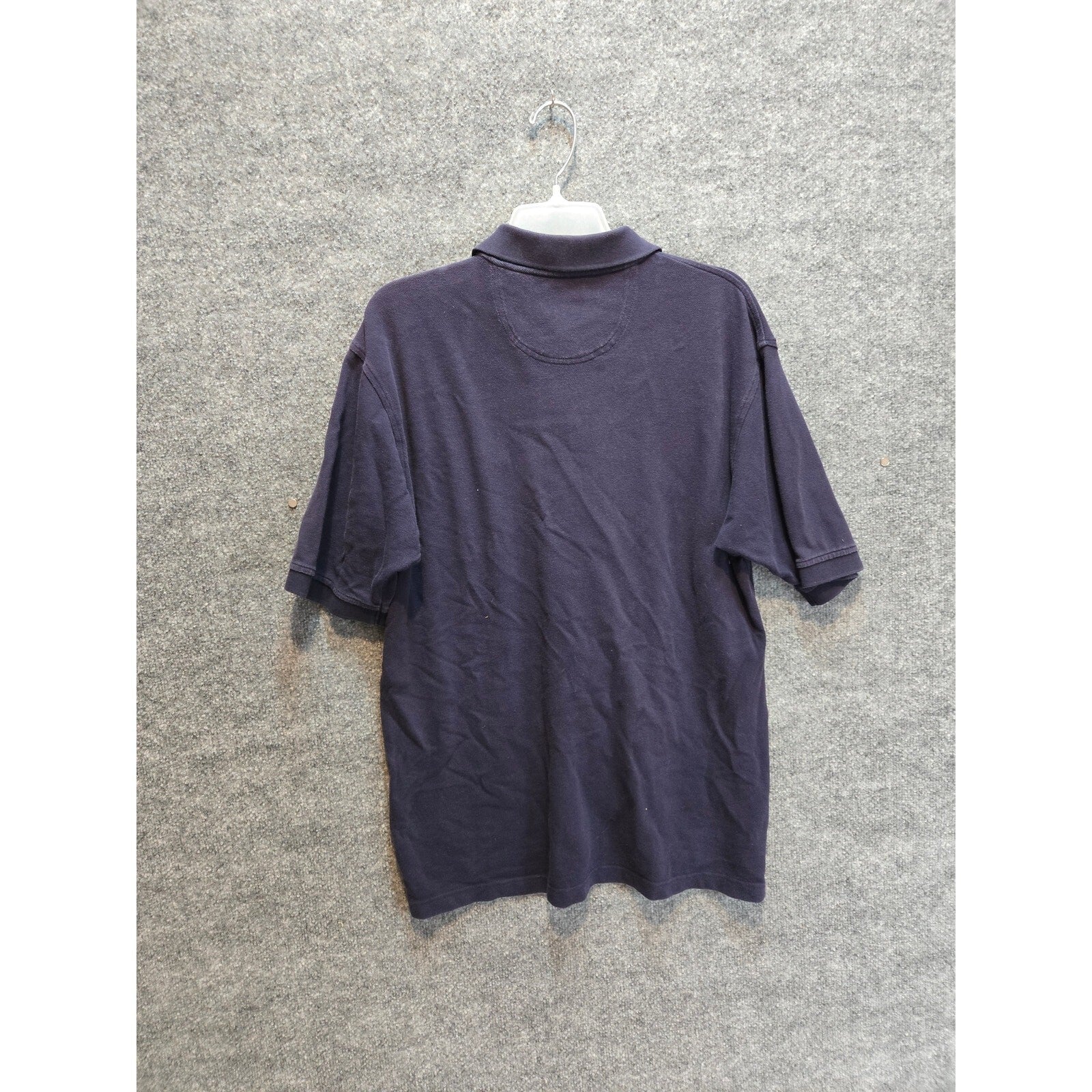 Izod Mens L Navy Blue Short Sleeve Polo Embroidered Crest Logo 2-Button