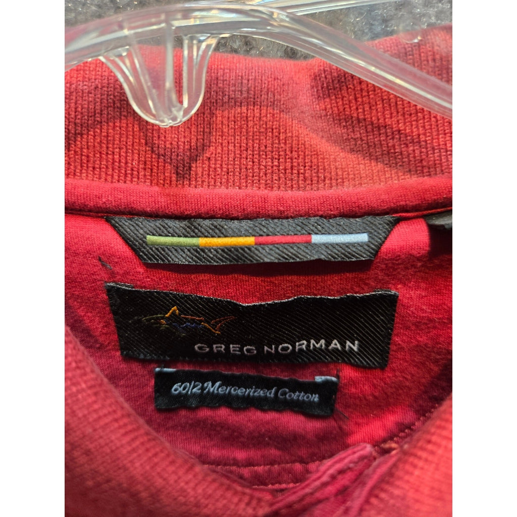 Greg Norman Shark Logo Red Geometric Pattern Mercerized Cotton Polo Shirt Men's