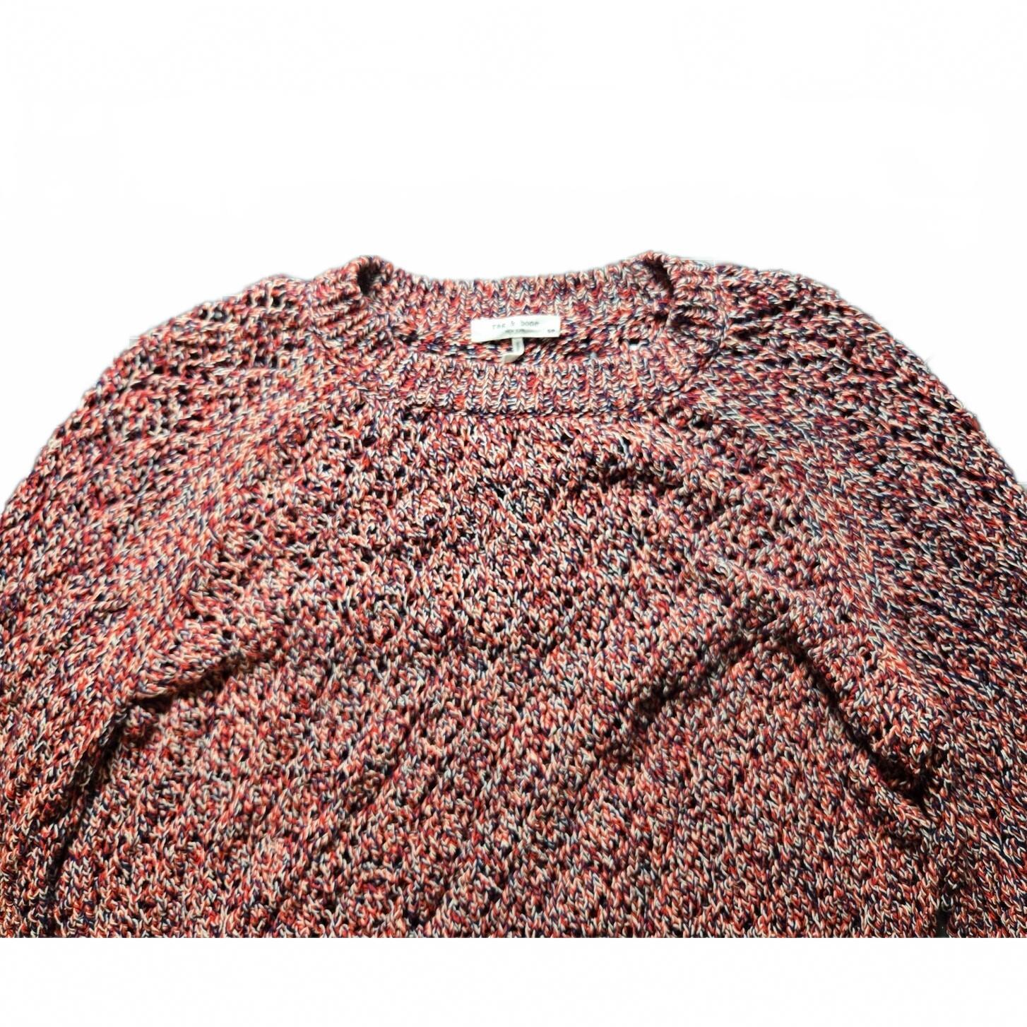 Rag & Bone Kara Crew Multicolor Open-Knit Sweater Red Blue Marled Size Small