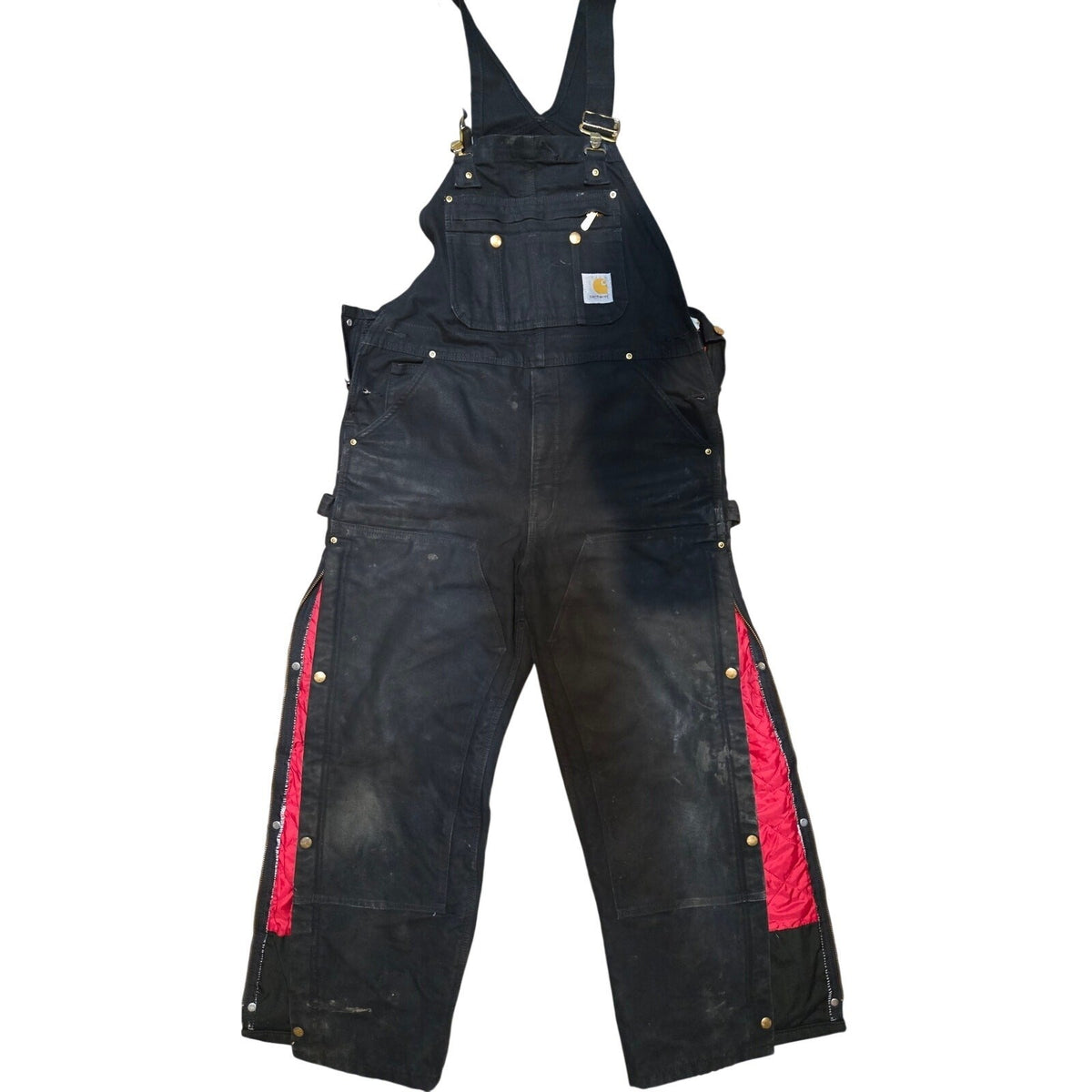Vintage Carhartt R38 Arctic Quilt Lined Double Knee Black Bib Overalls, Size 36x30