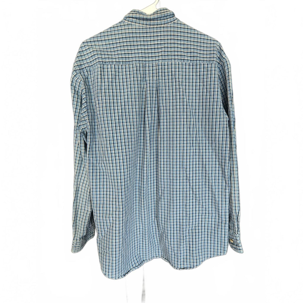 Trader Bay Men's Medium Blue Plaid Long Sleeve Button-Down Shirt 100% Cotton