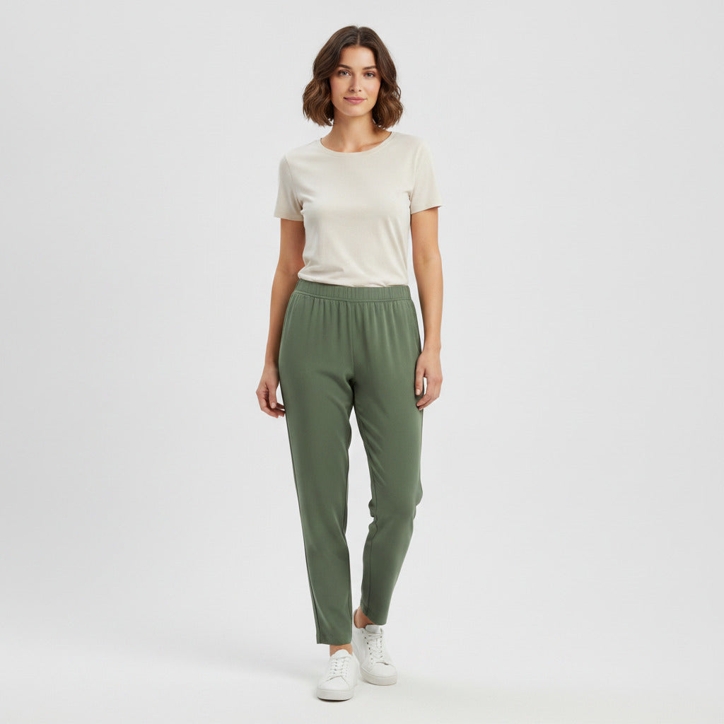 J. Jill Women's Green Linen Stretch Pants, Size Medium, Comfortable Elastic Wais